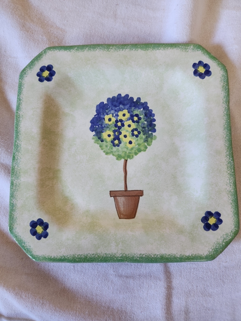 Starbucks Italy Blue Topiary Square Plate Ceramic Hand Painted